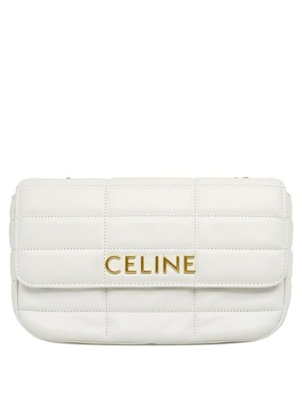 Celine Shoulder Bag Matelasse Monochrome Leather White Gold Logo Chain Quilted